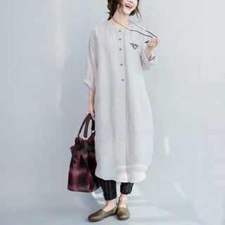 Printed Midi Linen Shirtdress Gray - One Size