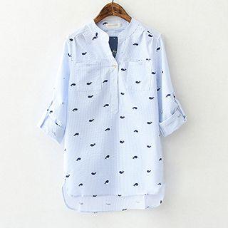 Whale Printed Stand-collar Blouse