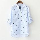 Whale Printed Stand-collar Blouse