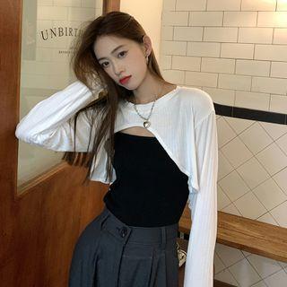 Plain Camisole Top + Long-sleeve Plain Shrug