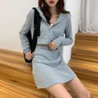 Plain Zip Cropped Hoodie / A-line Skirt