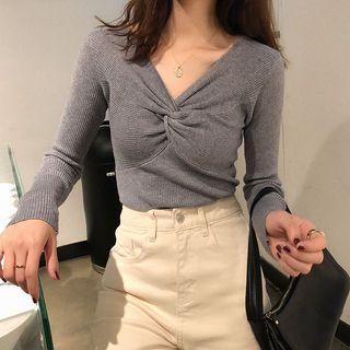 Knotted V-neck Long Sleeve Top
