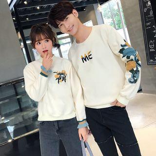 Couple Matching Mock-neck Flower Embroidered Sweatshirt / Flower Print Sweatshirt