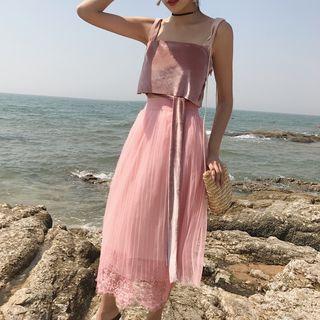 Velvet Camisole Top / Mesh Pleated Skirt