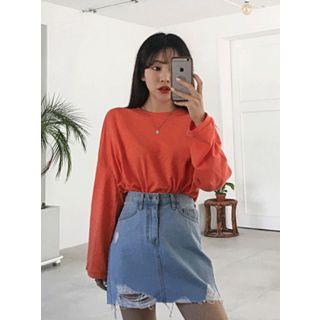Zip-front Distressed Denim Skirt