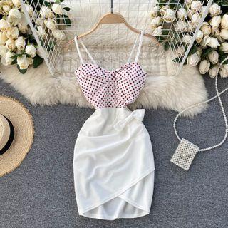 Spaghetti Strap Dotted Panel Mini Bodycon Dress