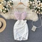 Spaghetti Strap Dotted Panel Mini Bodycon Dress