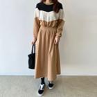 Long-sleeve Color Block Midi Sweatshirt Dress
