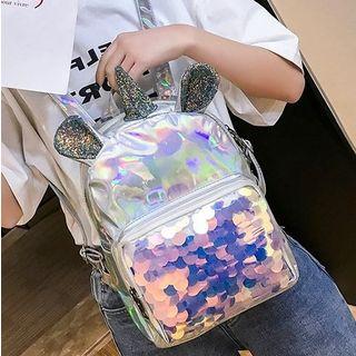 Unicorn Hologram Lightweight Sequins Zip Backpack Silver - One Size