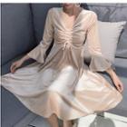Velvet Bell-sleeve A-line Dress
