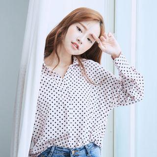 Long-sleeve Paneled Dotted Blouse