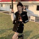 Letter Embroidered Baseball Jacket / A-line Skirt
