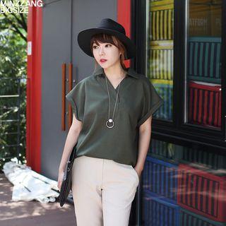 Short Dolman-sleeve Half-placket Shirt