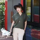 Short Dolman-sleeve Half-placket Shirt