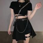 Pleated A-line Skirt / Hot Pants / Short-sleeve Cropped T-shirt / Belt / Set