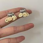 Rhinestone Coin Drop Earring 1 Pair - Gold - One Size