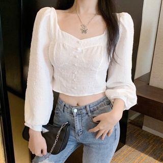 Long-sleeve Button Detail Blouse As Shown In Figure - One Size