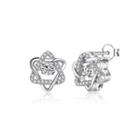 925 Sterling Silver Simple Bright Hexagonal Star Cubic Zirconia Stud Earrings Silver - One Size