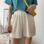 High-waist Plain Ribbed Knitted Wide-leg Shorts