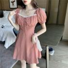 Lace Trim Gingham Short-sleeve Mini A-line Dress