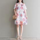 Traditional Chinese Elbow-sleeve Floral Print Dress