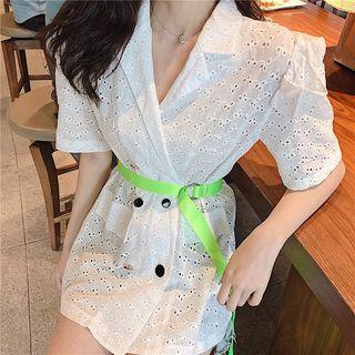 Eyelet Lace Short-sleeve Slim-fit Blouse As Figure - One Size
