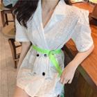 Eyelet Lace Short-sleeve Slim-fit Blouse As Figure - One Size