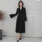 Long-sleeve Buckled Midi A-line Dress