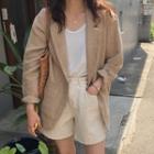 Single-button Plain Blazer Khaki - One Size