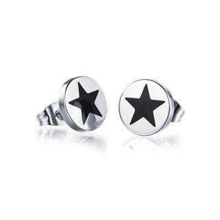 Simple Fashion Star Geometry Round 316l Stainless Steel Stud Earrings Silver - One Size