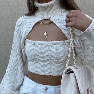 Cropped Turtleneck Sweater / Knit Camisole Top