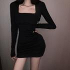 Plain Open Back Slim-fit Dress Black - One Size