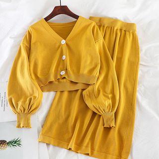 Set: Loose-fit Knit Cardigan + Knit Midi Dress