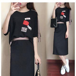 Set: Applique T-shirt + Long Skirt