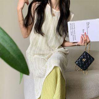 Sleeveless Perforated Dress Dress - Almond - One Size