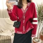 Lettering Loose-fit Cardigan Red - One Size