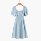 Puff-sleeve Midi A-line Denim Dress