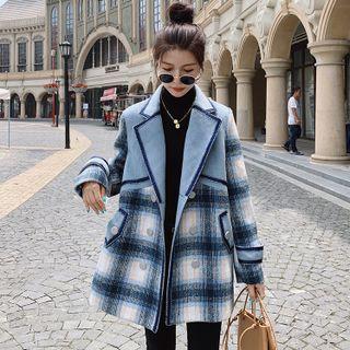 Notch Lapel Plaid Panel Coat