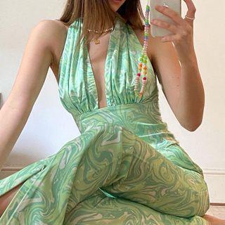 Halter-neck Print Top