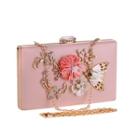 Floral Applique Beaded Clutch With Metal Chain