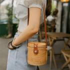 Rattan Cylinder Shoulder Bag Brown - One Size