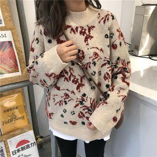 Mock-turtleneck Flower Print Sweater