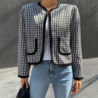 Open-front Piped Gingham Jacket