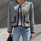 Open-front Piped Gingham Jacket