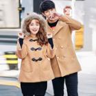 Couple Matching Furry Trim Hooded Jacket / Double-breasted Coat