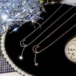 Alloy Moon & Star Pendant Necklace