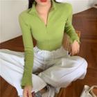 Collared Long-sleeve Cropped Top