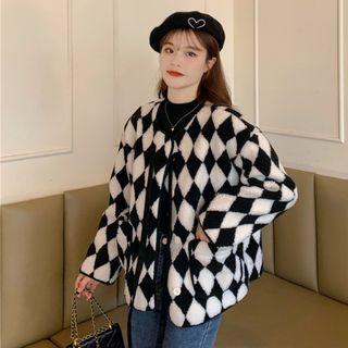 Fleece Check Button Jacket