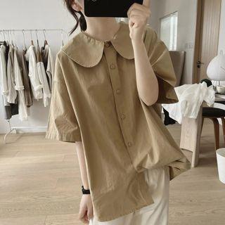Elbow-sleeve Peter Pan Collar Shirt
