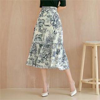 Tall Size Printed Tiered Midi Skirt